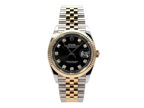  Rolex Datejust 36 Oystersteel / Gelbgold Ref. 126233 Schwarz Diamant Jubile-Band 