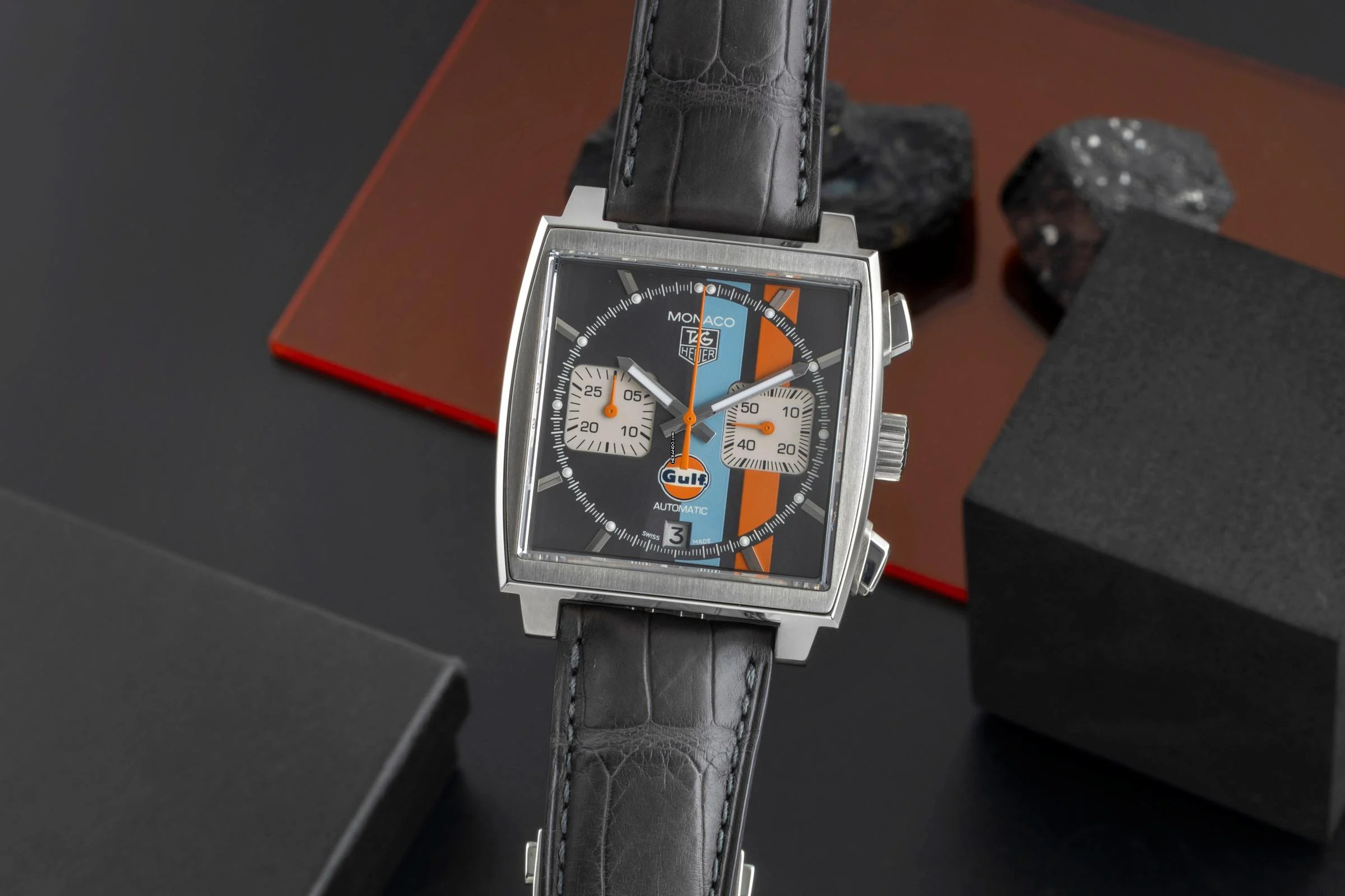 TAG Heuer Monaco Calibre 12 Gulf Black Ref. CAW2113.FC6250 limited B&P 2009