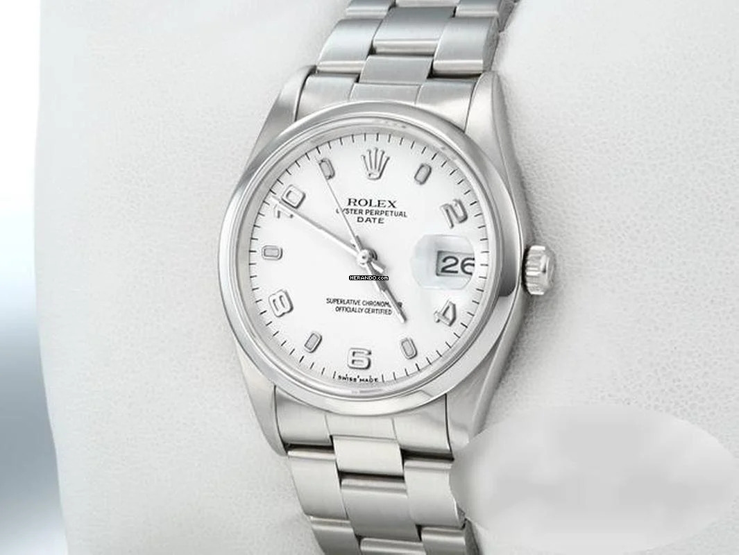 Rolex Oyster Perpetual Date 34mm Edelstahl 15200 2003 Damen Herren Stahl Stainless Steel Oyster-band Chronometer White Dial
