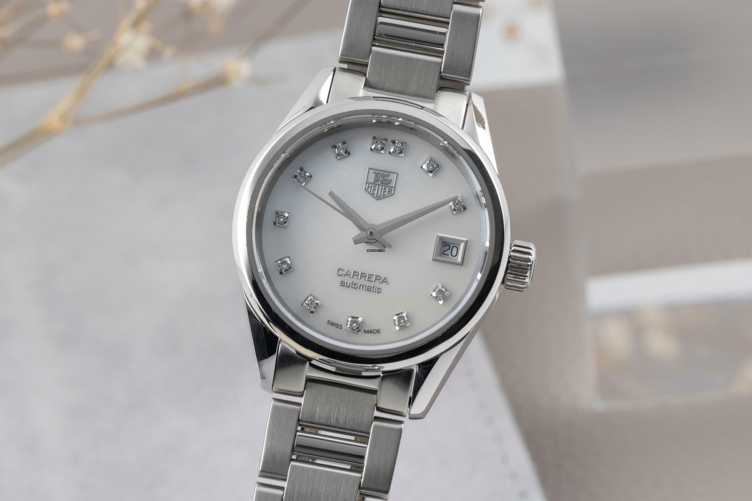 TAG Heuer Carrera Lady Automatik Stahl MOP Diamanten Ref. WAR2414.BA0776 B&P 2018