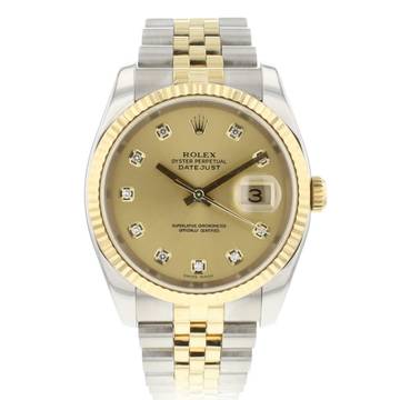  Rolex Datejust 36 Steel/Gold Champagne Diamond Dial 