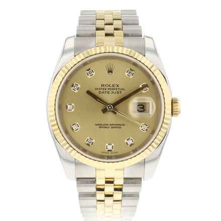  Rolex Datejust 36 Steel/Gold Champagne Diamond Dial 