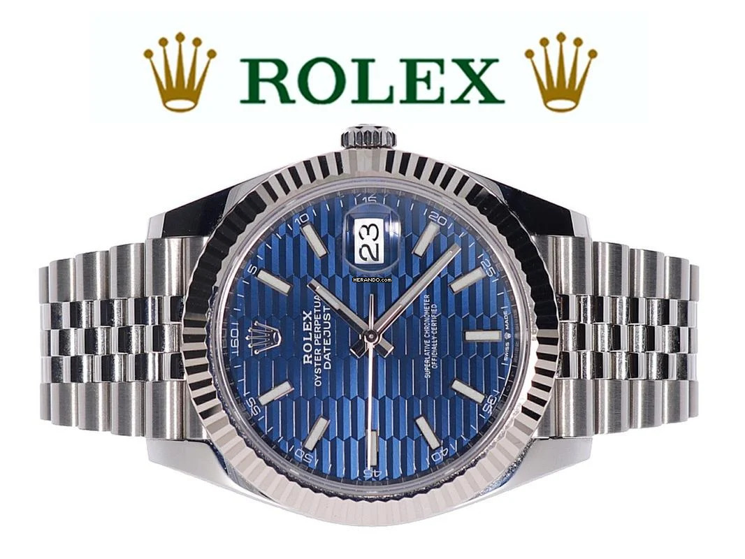  Rolex Datejust 41 Blue Motif Dial - Fluted - Jubilee - WIE NEU 