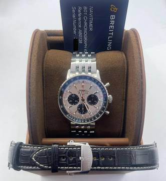  Breitling Navitimer 1 B01 Chronograph 43mm 2 Straps Steel and Leatherband with folding clasp FULL SET WITH BOX & PAPERS like NEW year: 2023 Silver Dial 