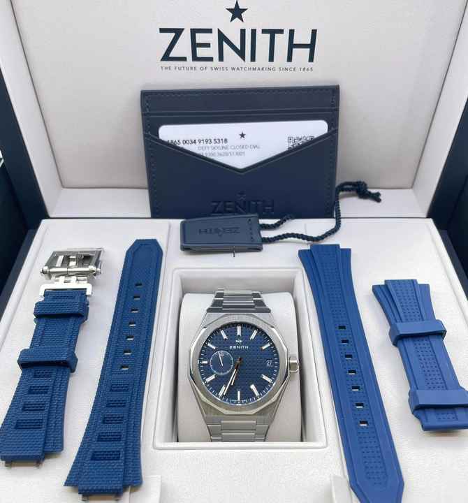  Zenith Defy Skyline FULL SET - BOX AND PAPERS NEW year:2025 BLUE DIAL 3 Straps 