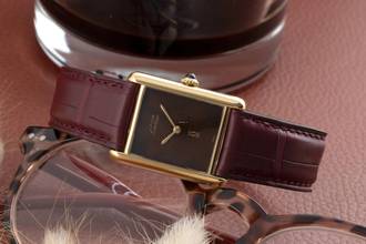 Thumbnail von Cartier Tank Vermeil LC GM Wood Spiderweb Dial Handaufzug Medium Size Ref. 6