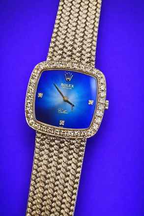  Rolex Cellini 18 Karat Weißgold Rolex Cellini Skylight Herrenuhr mit orig Brilantbesatz 30 x 29 mm blaues Degradee Blatt im Traumzustand 