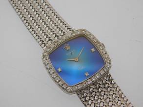 Thumbnail von Rolex Cellini 18 Karat Weißgold Rolex Cellini Skylight Herrenuhr mit orig Brilantbesatz 30 x 29 mm blaues Degradee Blatt im Traumzustand