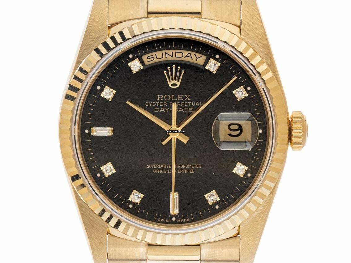 Rolex Day-Date 36 Ref.18238 1990 Full Set wie Neu Vintage Day-Date 18kt Gelbgold Diamanten