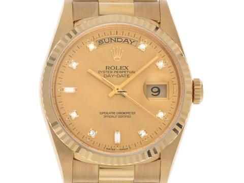  Rolex Day-Date 36 Ref.18238 1990 Full Set wie Neu Vintage Day Date Diamanten 18kt Gelbgold 