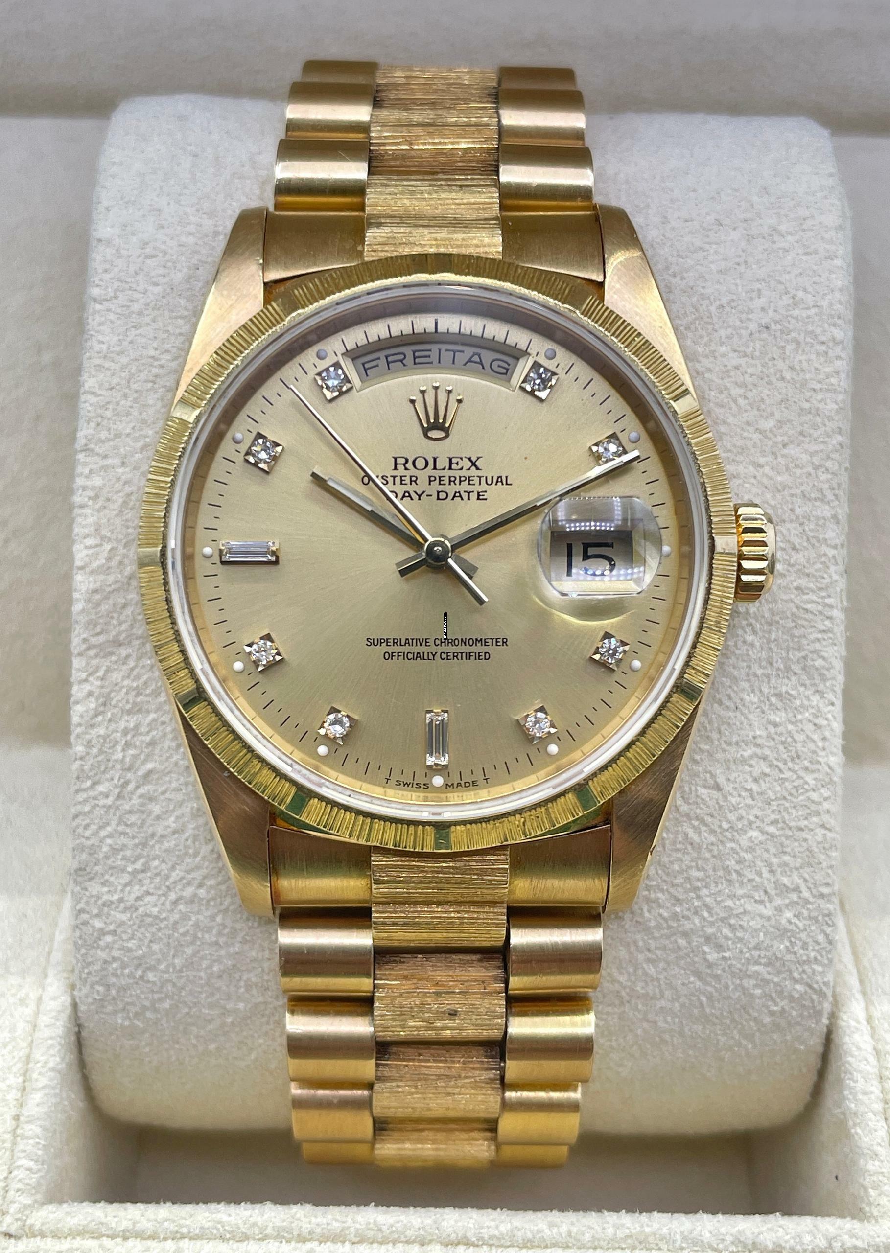  Rolex Day-Date 36 Double Quick N Serial 1992 Top condition long bracelet BARK champagne DIAMOND DIAL 