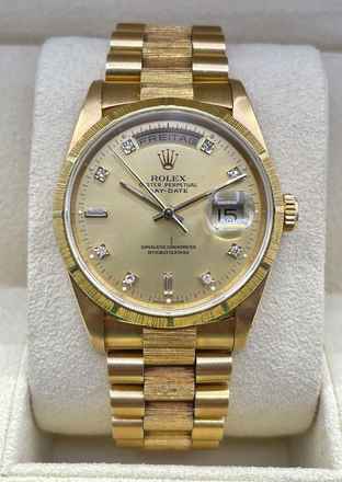  Rolex Day-Date 36 Double Quick N Serial 1992 Top condition long bracelet BARK champagne DIAMOND DIAL 