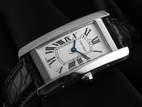Thumbnail von Cartier Tank Américaine Ref.2489 2002 Full Set wie Neu Vintage Tank Americaine PM Kleines Modell 18kt Weißgold Krokoleder Faltschließe