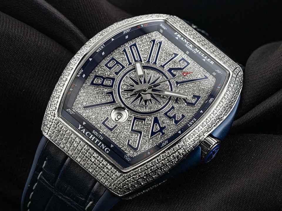  Franck Muller Vanguard Blue Yachting Ref.V45SCDT 2021 Full Set Neu Vanguard Blue Yachting Diamanten 12,00ct Kautschuk Krokoleder Faltschließe 