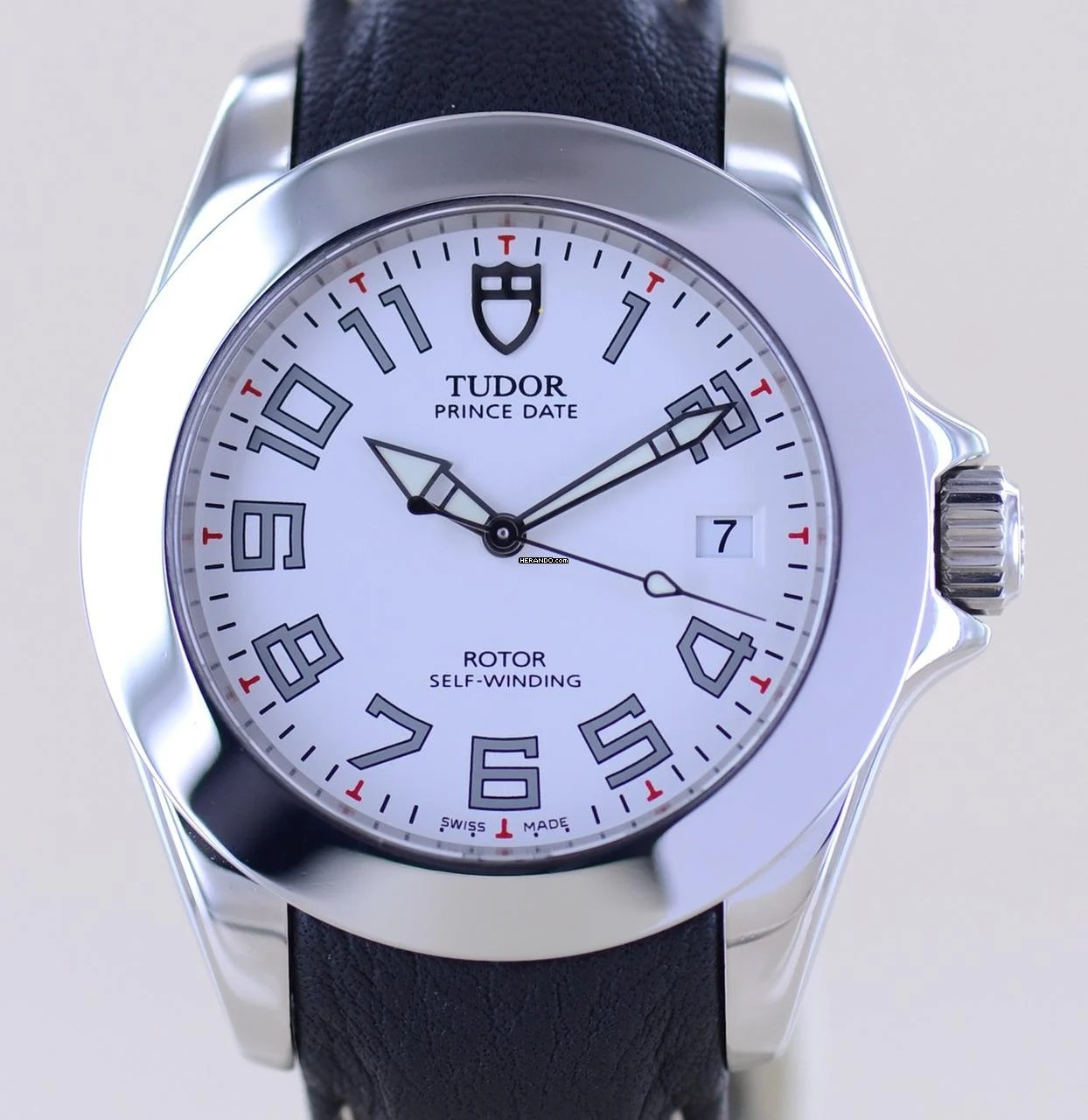  Tudor Prince Date Classic Lederband white Dial Stahl 39mm B+P rar 