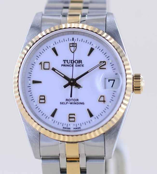  Tudor Prince Oysterdate 32mm Lady white roman Dial Stahl-Gold selten NOS ungetragen 