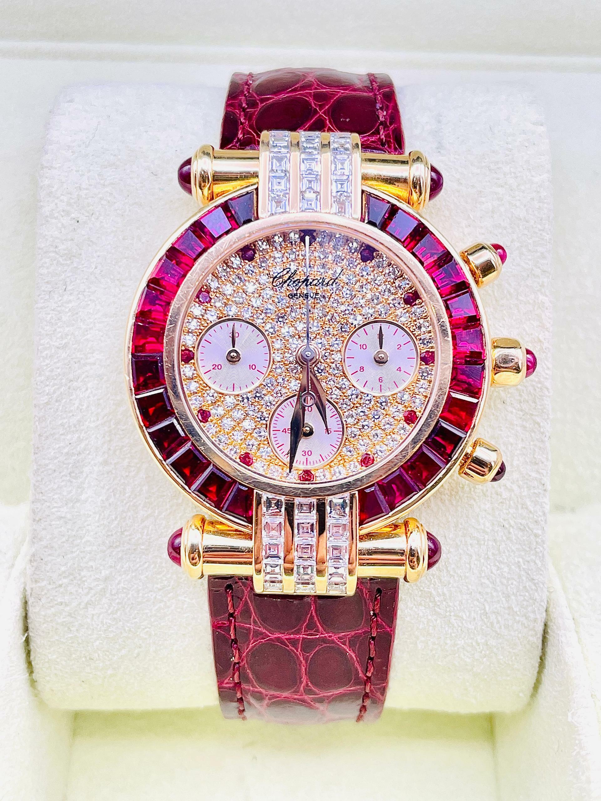  Chopard Imperiale 18Kt.Yellowgold Ruby/Diamonds Factory Setting Top Condition with box 33mm Quartz rare Piece 