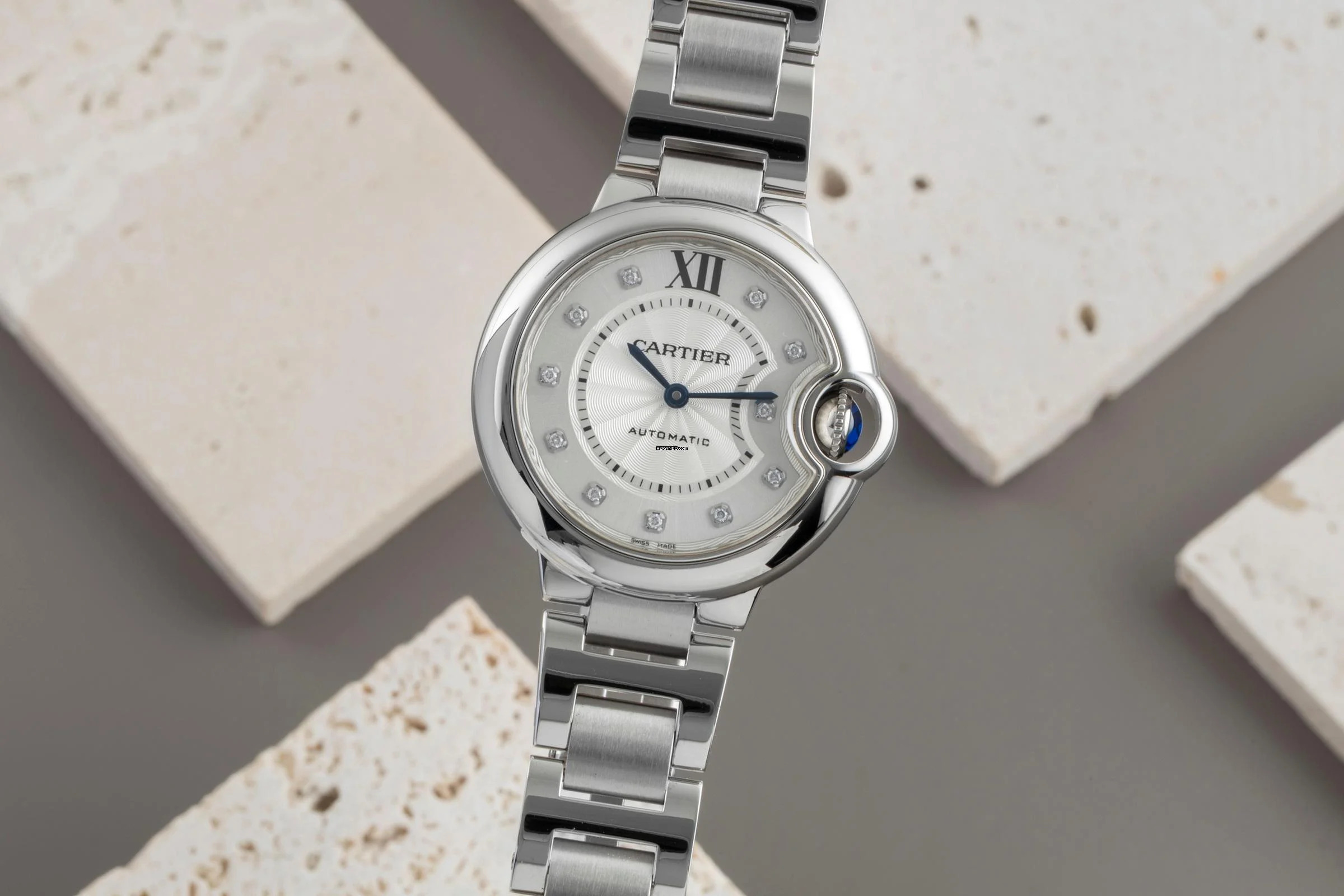  Cartier Ballon Bleu 33mm Diamant Zifferblatt Stahl Gold Automatik Ref. WE902074 