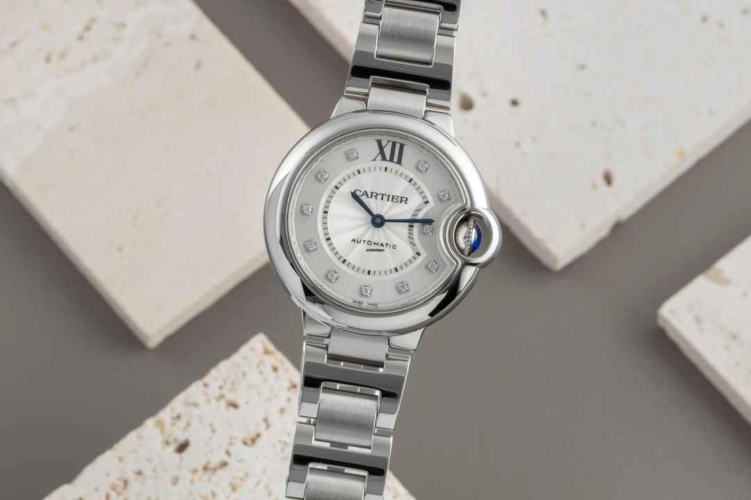  Cartier Ballon Bleu 33mm Diamant Zifferblatt Stahl Gold Automatik Ref. WE902074 