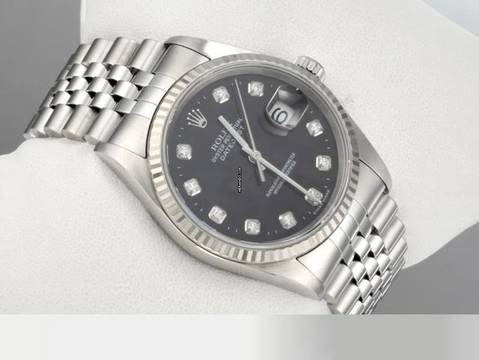  Rolex Datejust 36 36mm 16234 2004 Stahl Weissgold 750 Diamanten Automatik Stainless Steel 18kt White Gold Jubilé-band Chronometer Oyster Black Dial 
