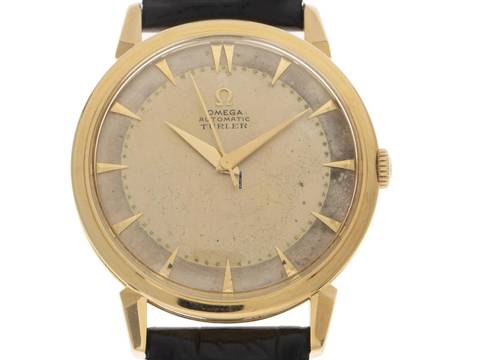  Omega Classic Türler Vintage Ref.2849 1953 original Box sehr gut Vintage Türler Vintage 18kt Gelbgold Krokoleder 