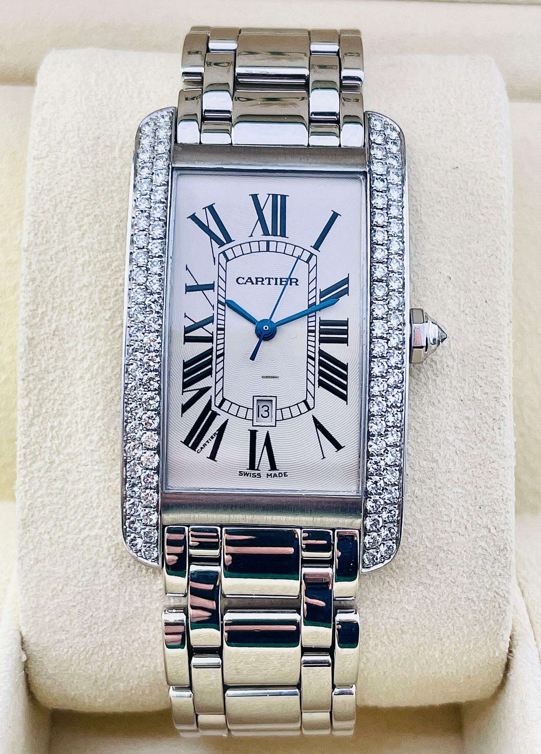  Cartier Tank Américaine GM/2370 WHITEGOLD 18KT. (Factory Diamond Setting) (Men's Size) 26,5mm X 44,5mm Grande Model RARE TOP CONDITION SERVICED 