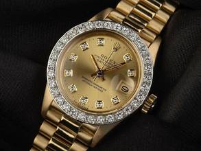 Thumbnail von Rolex Lady-Datejust Ref.6917 1980 Box&Beschreibung sehr gut Vintage Datejust Lady 18kt Gelbgold Diamanten 78g