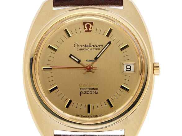  Omega Constellation Quartz Electroquarz 300Hz Ref.198.002 1972 original Box sehr gut Vintage Constellation Electronicquarz f300Hz 18kt Gelbgold 66g 