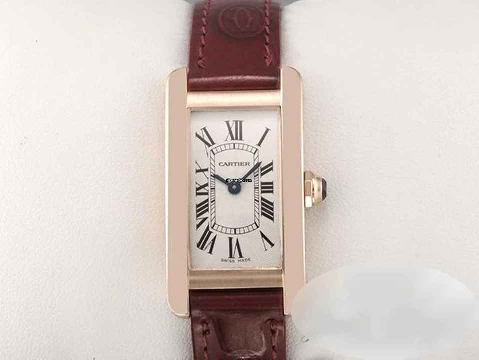  Cartier Tank Américaine Rosegold 750 2015 Lederband W2607456 Damen 18kt Rose Gold 