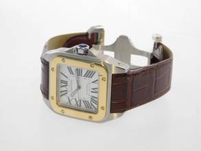 Thumbnail von Cartier Santos 100 XL 38 x 51 mm im Top Zustand mit Etui und original Krokoband Stahl Gold Neues Original Cartier Krokoband und Faltschließe