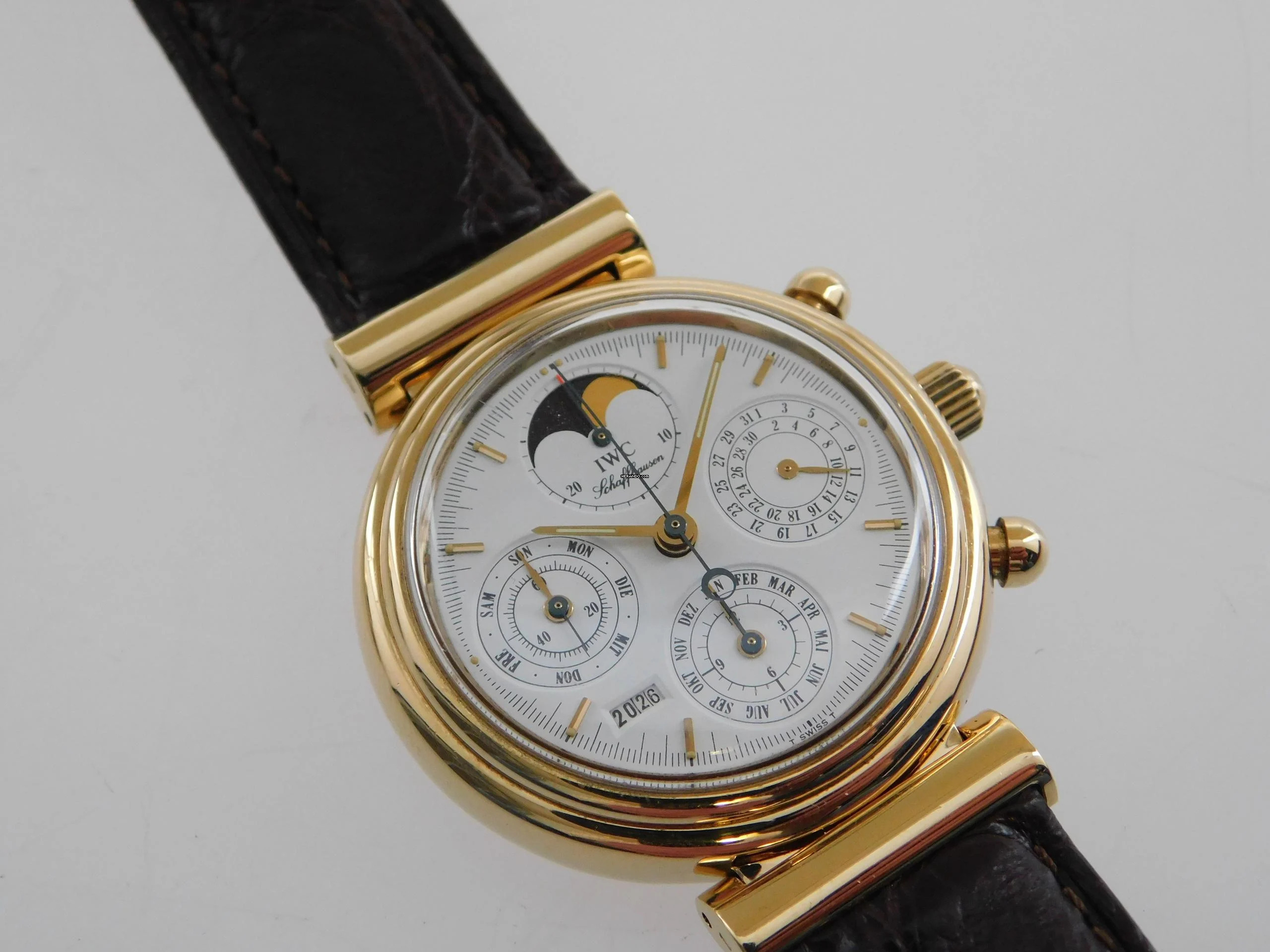 IWC Da Vinci Perpetual Calendar 18 Karat Gelbgold Da Vinci Ewiger Kalender Sammler Full Set + Revision Box Papiere deutsche Anzeige