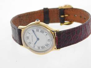 Thumbnail von Cartier Arcade Paris Handaufzug 18 Karat Gelbgold mit Original Band und Schließe mit seltener 18 Karat Weißgoldlünette 24 x 31 mm Rarität