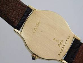 Thumbnail von Cartier Arcade Paris Handaufzug 18 Karat Gelbgold mit Original Band und Schließe mit seltener 18 Karat Weißgoldlünette 24 x 31 mm Rarität