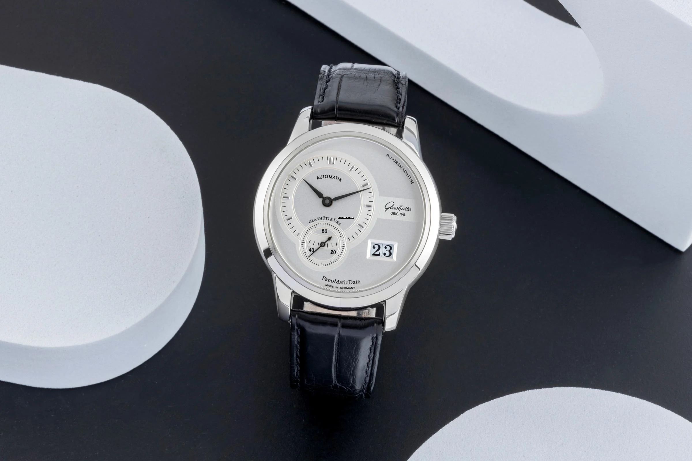 Glashütte Original PanoMaticDate Stahl Automatik Herrenuhr Ref. 90-01-02-02-04