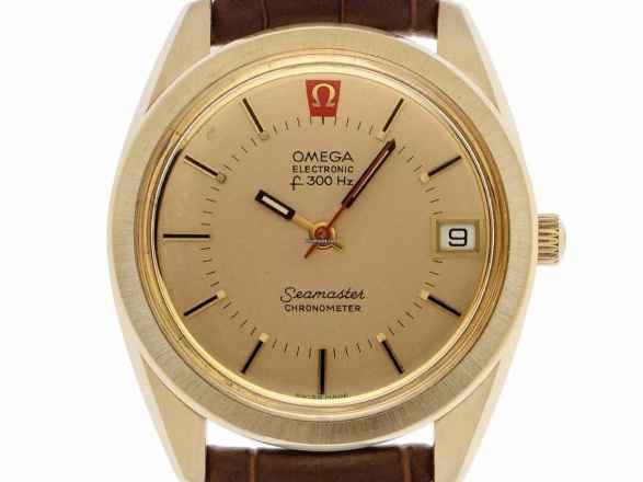  Omega Seamaster Electroquarz 300Hz Ref.198.0001 1972 original Box sehr gut Vintage Seamaster Electronicquarz f300Hz 14kt Gelbgold 62g 