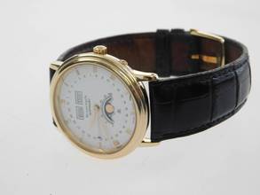 Thumbnail von Blancpain Villeret 18 Karat Gelbgold Automatik Triple Calendar Mondphase 34 mm selten mit deutscher Anzeige original Band und 18Kt Schließ