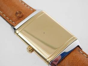 Thumbnail von Jaeger-LeCoultre Reverso Classique Classic Stahl / Gelbgold im Top Zustand mit Straußenband und Faltschließe Classic 23 x 38 mm
