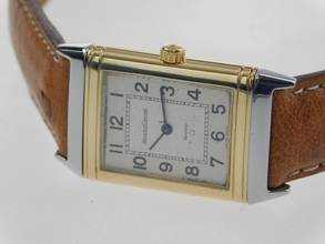 Thumbnail von Jaeger-LeCoultre Reverso Classique Classic Stahl / Gelbgold im Top Zustand mit Straußenband und Faltschließe Classic 23 x 38 mm