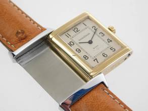Thumbnail von Jaeger-LeCoultre Reverso Classique Classic Stahl / Gelbgold im Top Zustand mit Straußenband und Faltschließe Classic 23 x 38 mm