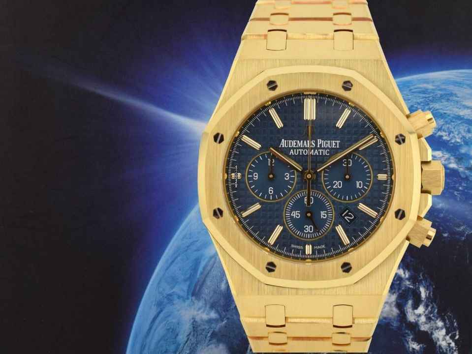  Audemars Piguet Royal Oak Chronograph Yellow Gold Blue Dial Full Set - Boutique Edition Very Rare 