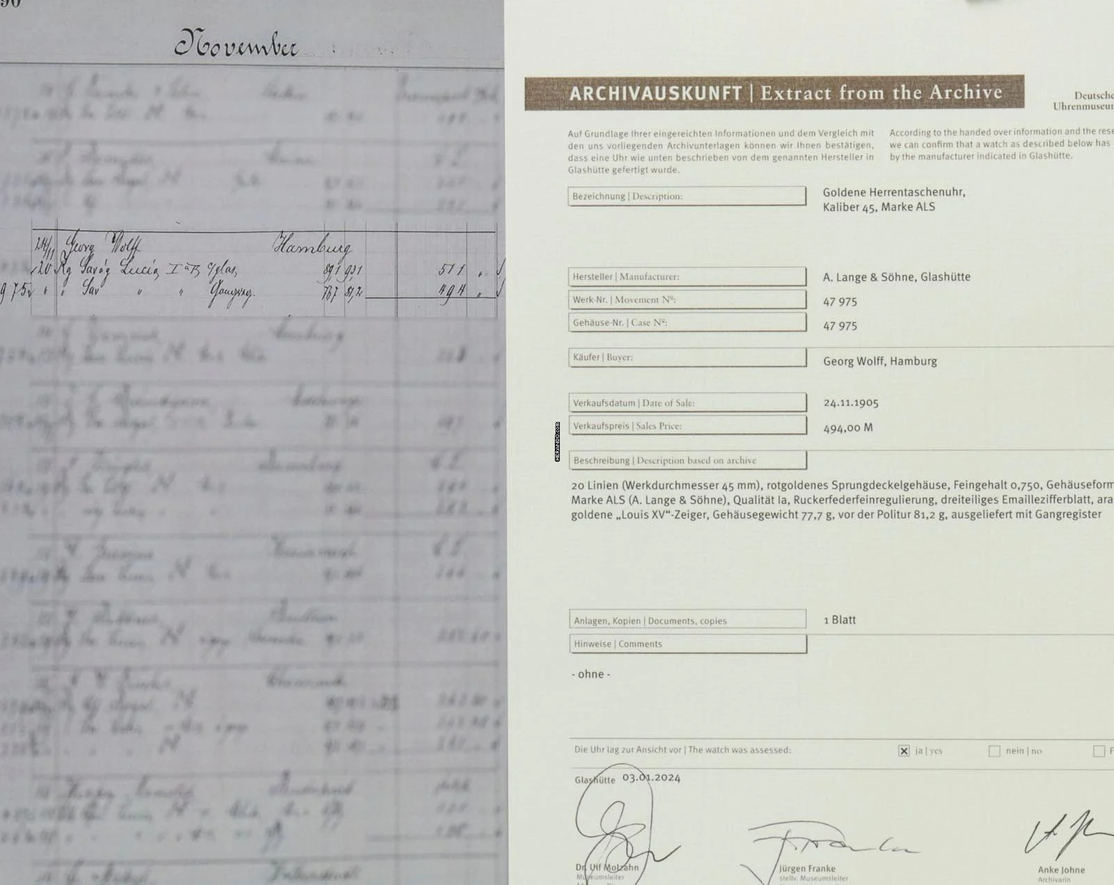 A. Lange & Söhne 55mm 135g Schwere 18k Gold 1A Savonette Taschenuhr m. Box und Zertifikat 1905 Neuwertiger Zustand