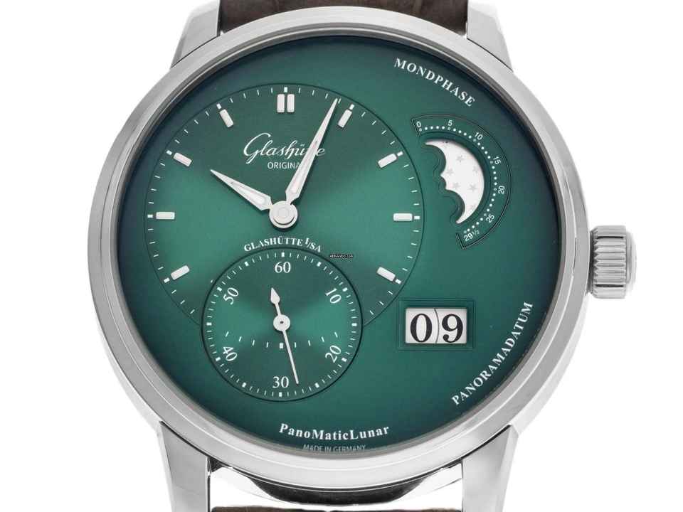  Glashütte Original PanoMaticLunar Ref.1-90-02-13-32-62 2026 Full Set Ungetragen PanoMaticLunar Mondphase Green Dial Faltschließe 