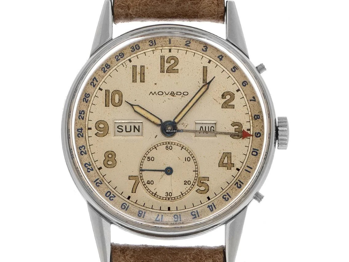  Movado Vollkalendar Ref.14776 1978 original Box sehr gut Vintage Vollkalendar Triple Date 