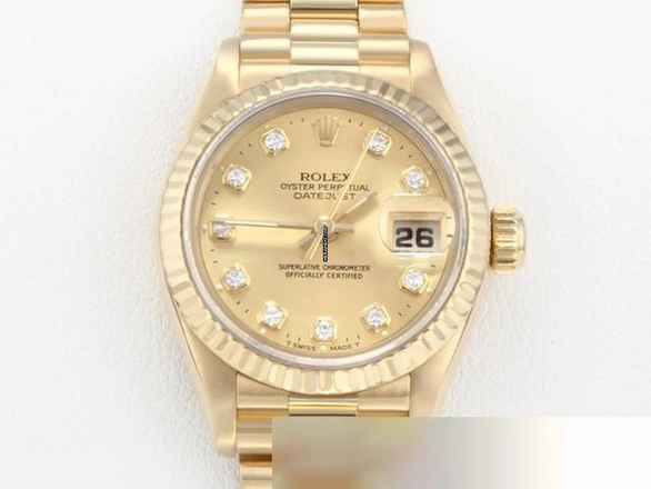  Rolex Lady-Datejust Gelbgold 750 Diamanten 1996 Automatik Gold Damen 18kt Yellow Gold President-band Chronometer Oyster 