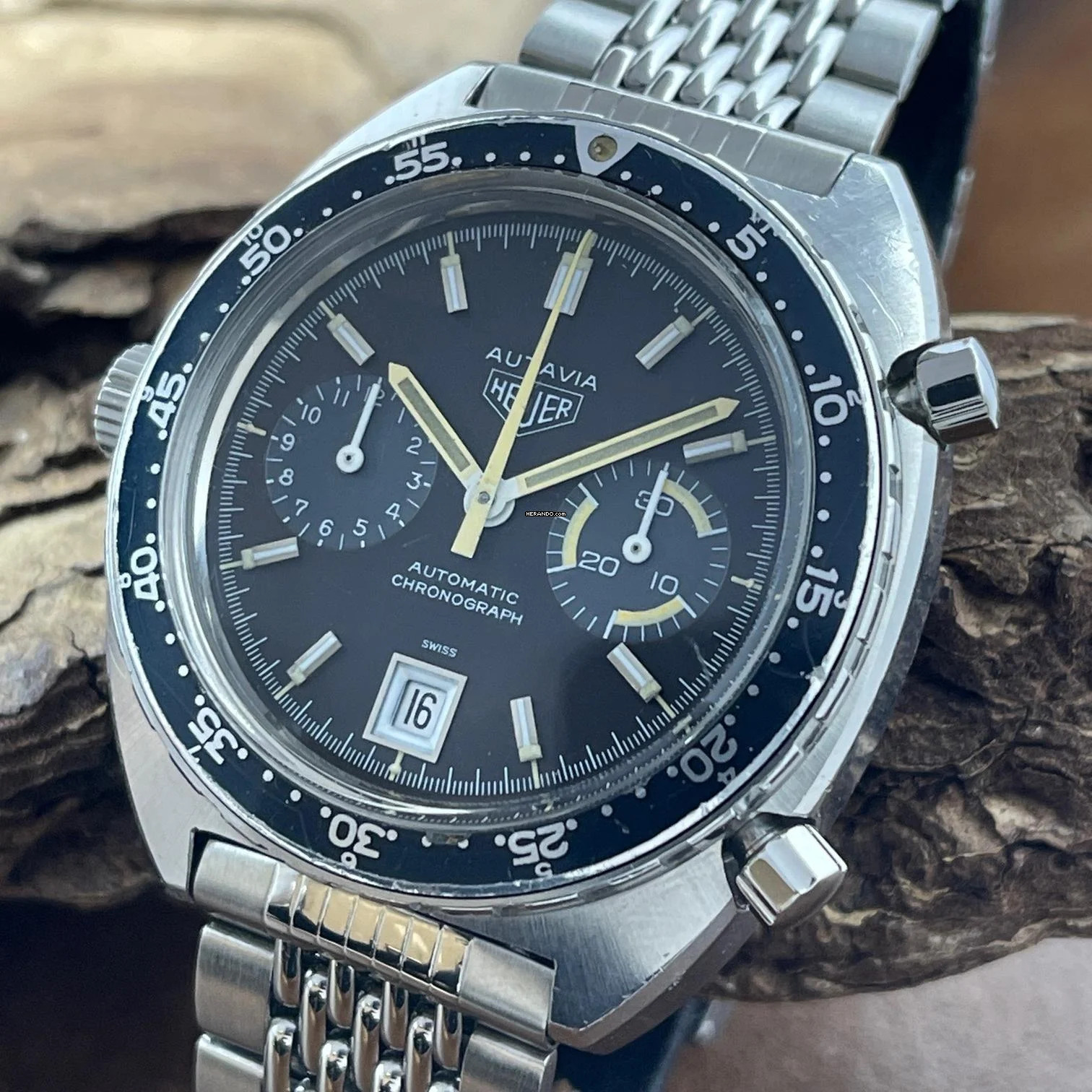  Heuer Autavia Cal. 12 - Ref. 1163V - Vintage Tropical Dial - Revi papers 