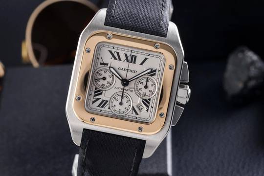  Cartier Santos 100 Chronograph Stahl / Gold Automatik Ref. W20091X7 Papiere 2015 