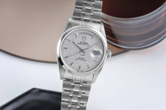  Tudor Prince Date Day Linen Dial Edelstahl Automatik Herren Ref. 76200 Papiere 