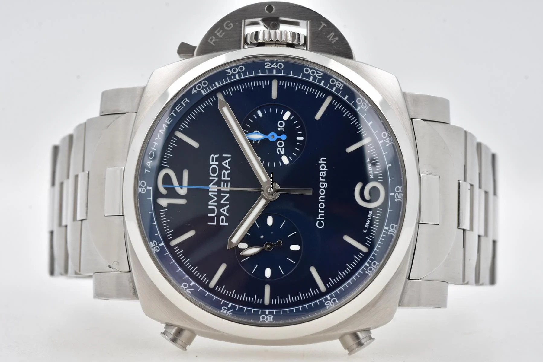  Panerai Luminor Chronograph 44mm PAM 1110 Blue Dial Bracelet 