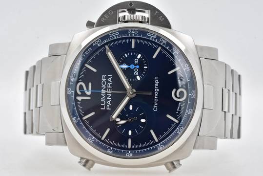  Panerai Luminor Chronograph 44mm PAM 1110 Blue Dial Bracelet 