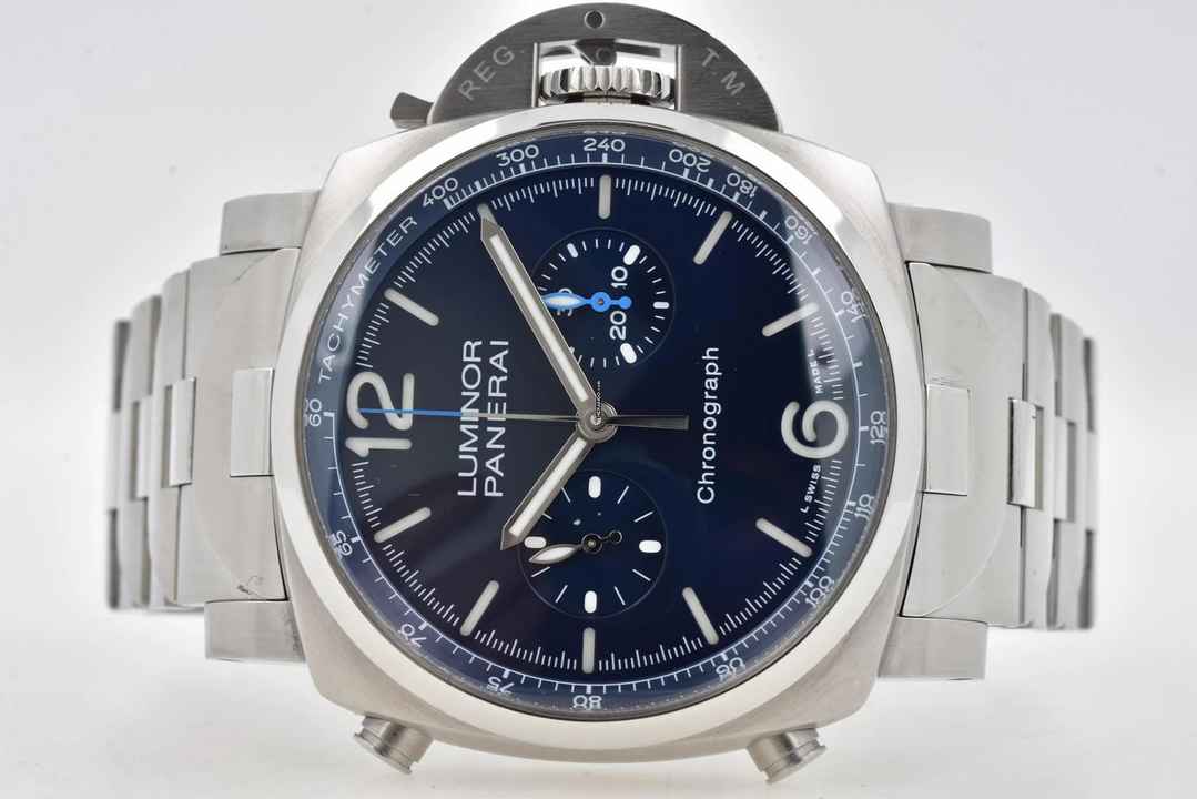  Panerai Luminor Chronograph 44mm PAM 1110 Blue Dial Bracelet 